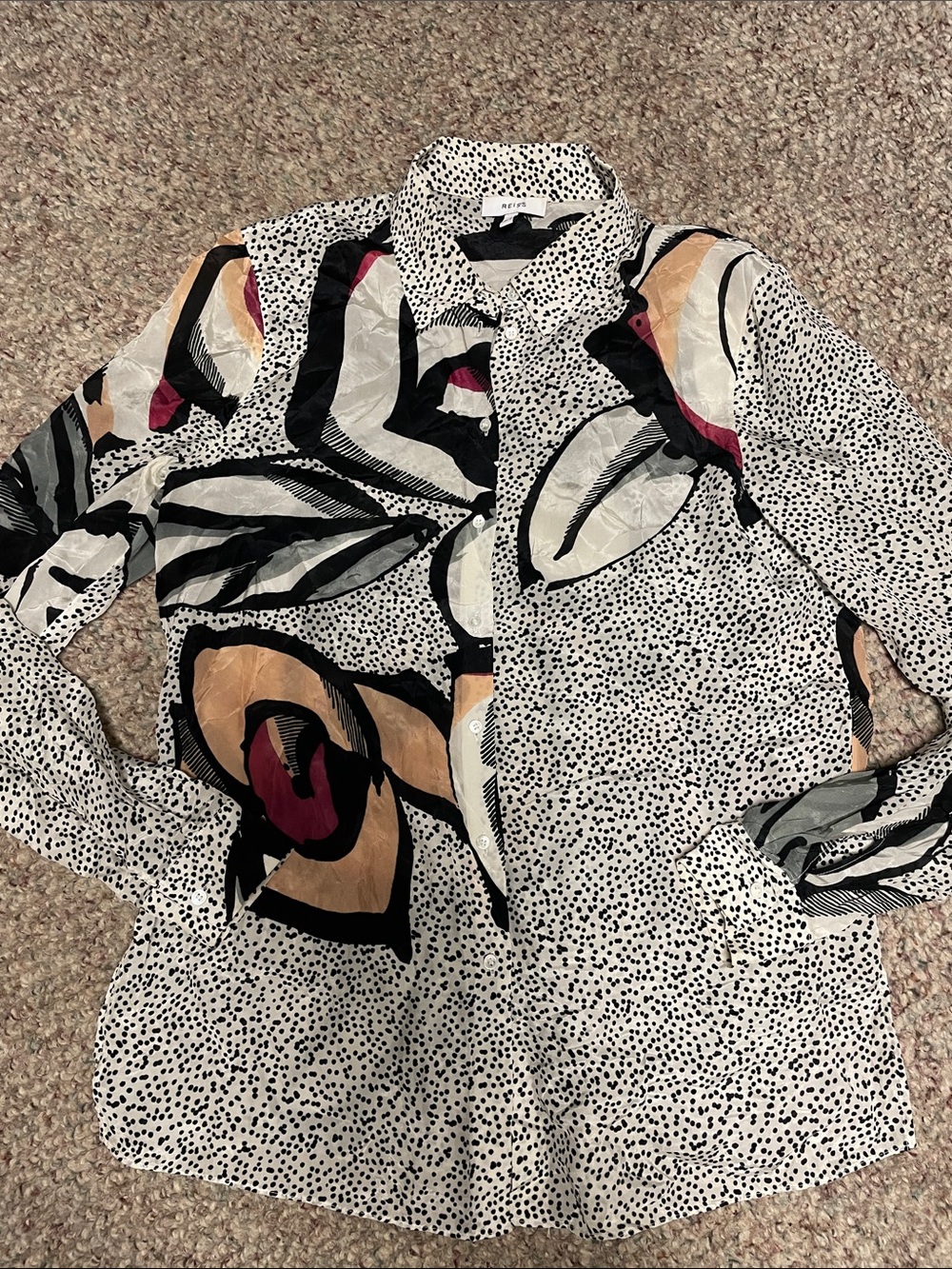Reiss abstract floral print blouse - black white